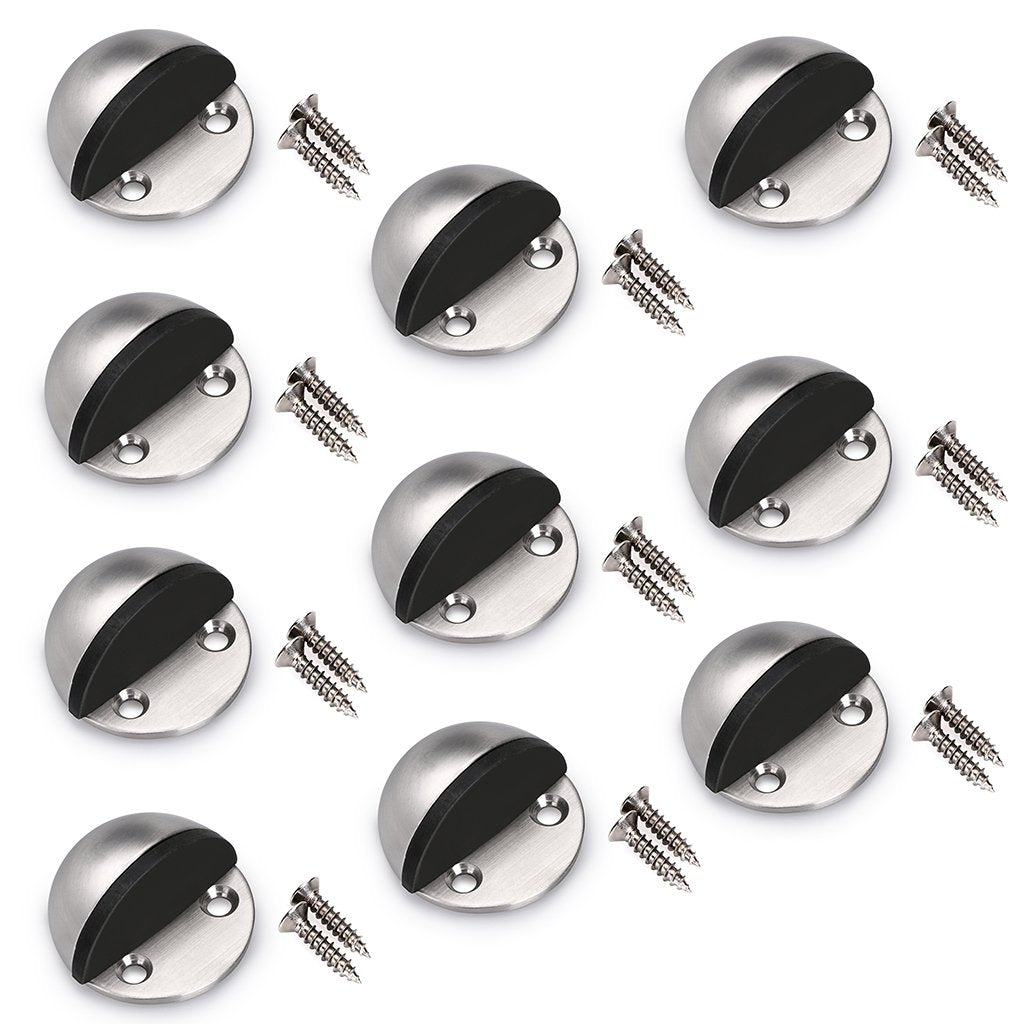 Sumnacon Floor Door Stopper, 10 Pcs Stainless Steel Door Stopper With Rubber Bumper-Contemporary Safety Floor Mounted Doorstop W