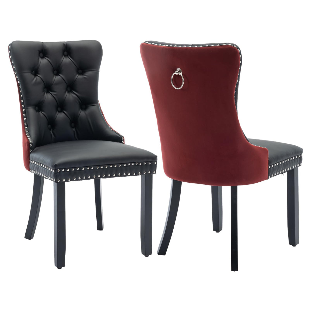 Dining Chairs Set Of 2, Upholstered Dining Room Chairs With Back Ring Pull Trim And Solid Wood Legs, Modern Tufted Kitchen Chair