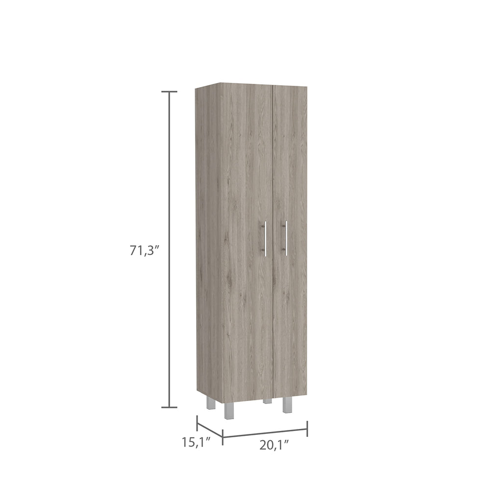 Depot E-Shop Bacoa Cleaning Cabinet with Five Shelves and Broom Hangers, 71.3" H, Light Gray/White, Bedroom