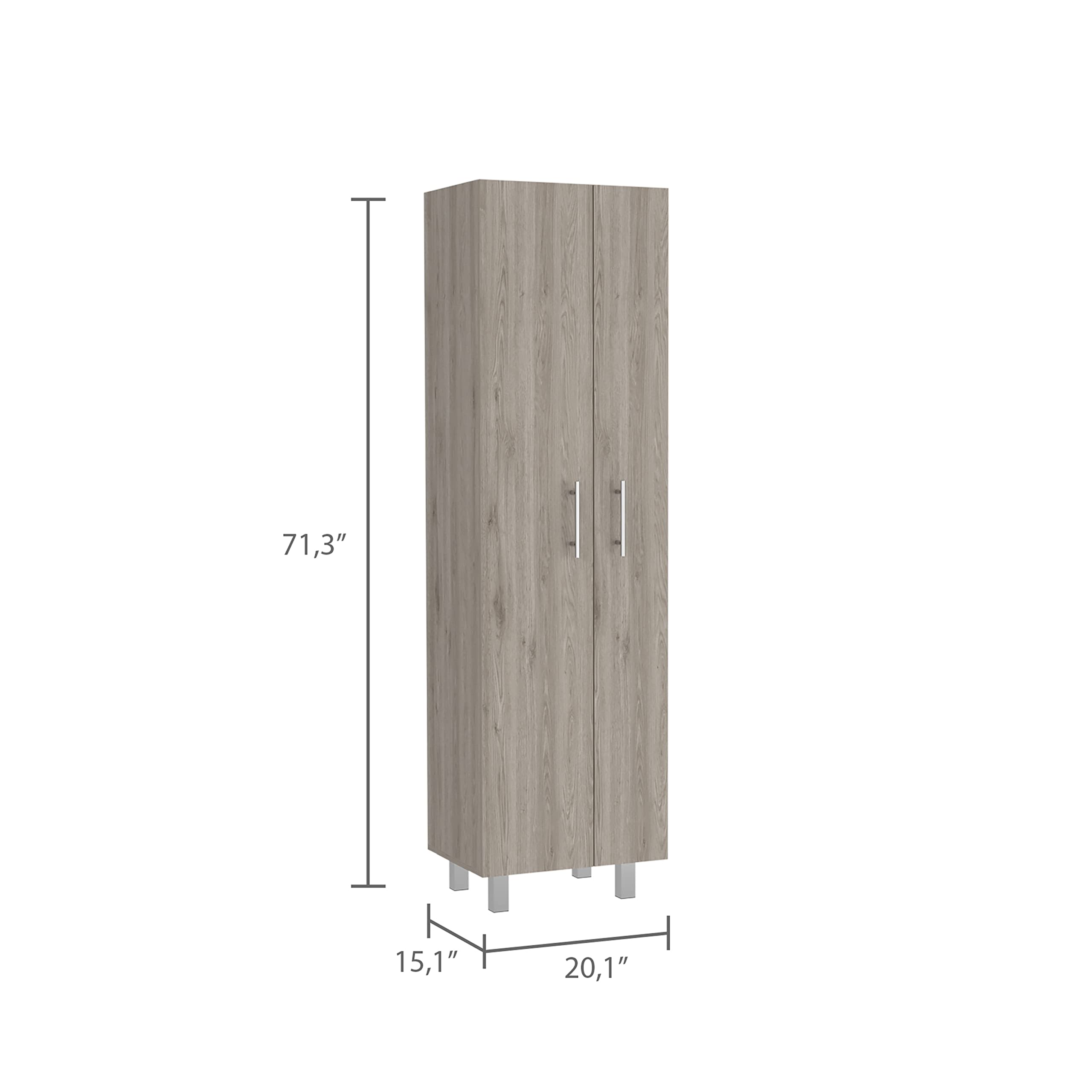 Depot E-Shop Bacoa Cleaning Cabinet with Five Shelves and Broom Hangers, 71.3" H, Light Gray/White, Bedroom