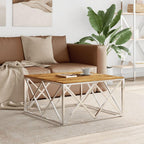 vidaXL Square Coffee Table - Acacia Wood Top, Stainless-Steel Frame, Spacious Surface, Modern Living Room Furniture Accent Piece
