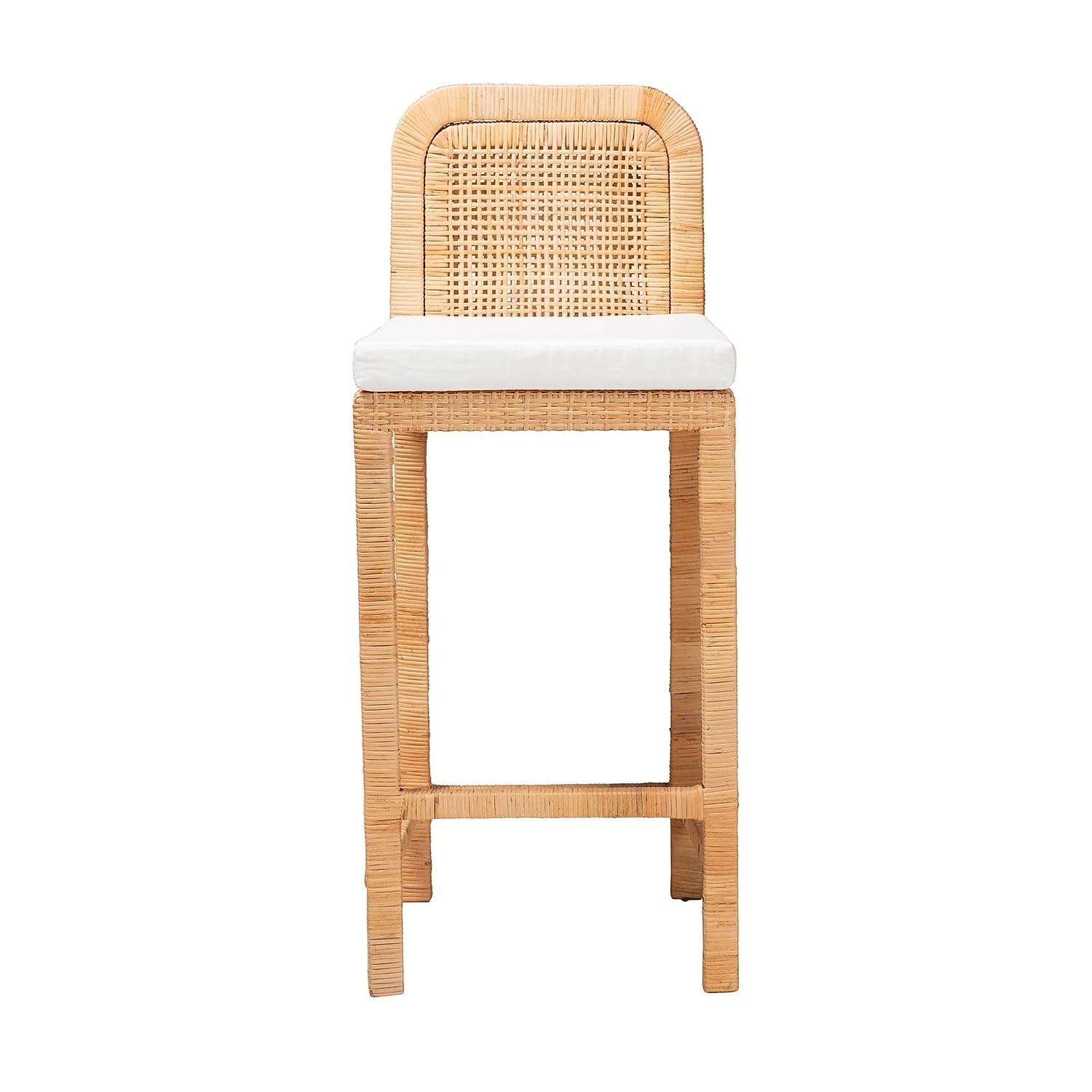 Baxton Studio Zariah Bohemian Rattan Bar Stool, White/Natural Brown (233-13172-HiT)