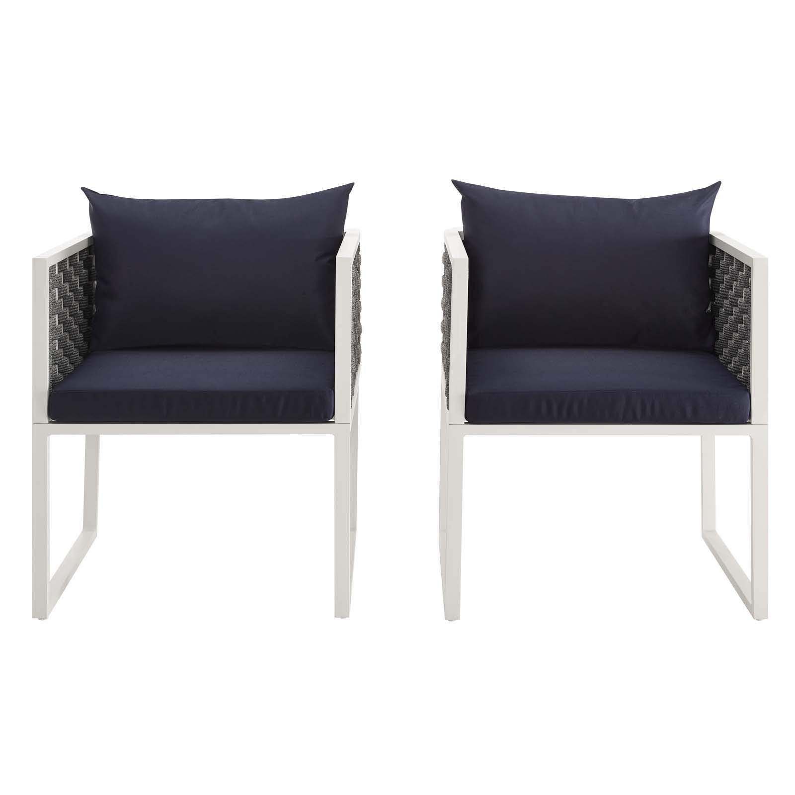 Modway Stance Outdoor Patio Aluminum Set of 2 Dining Armchair in White Navy