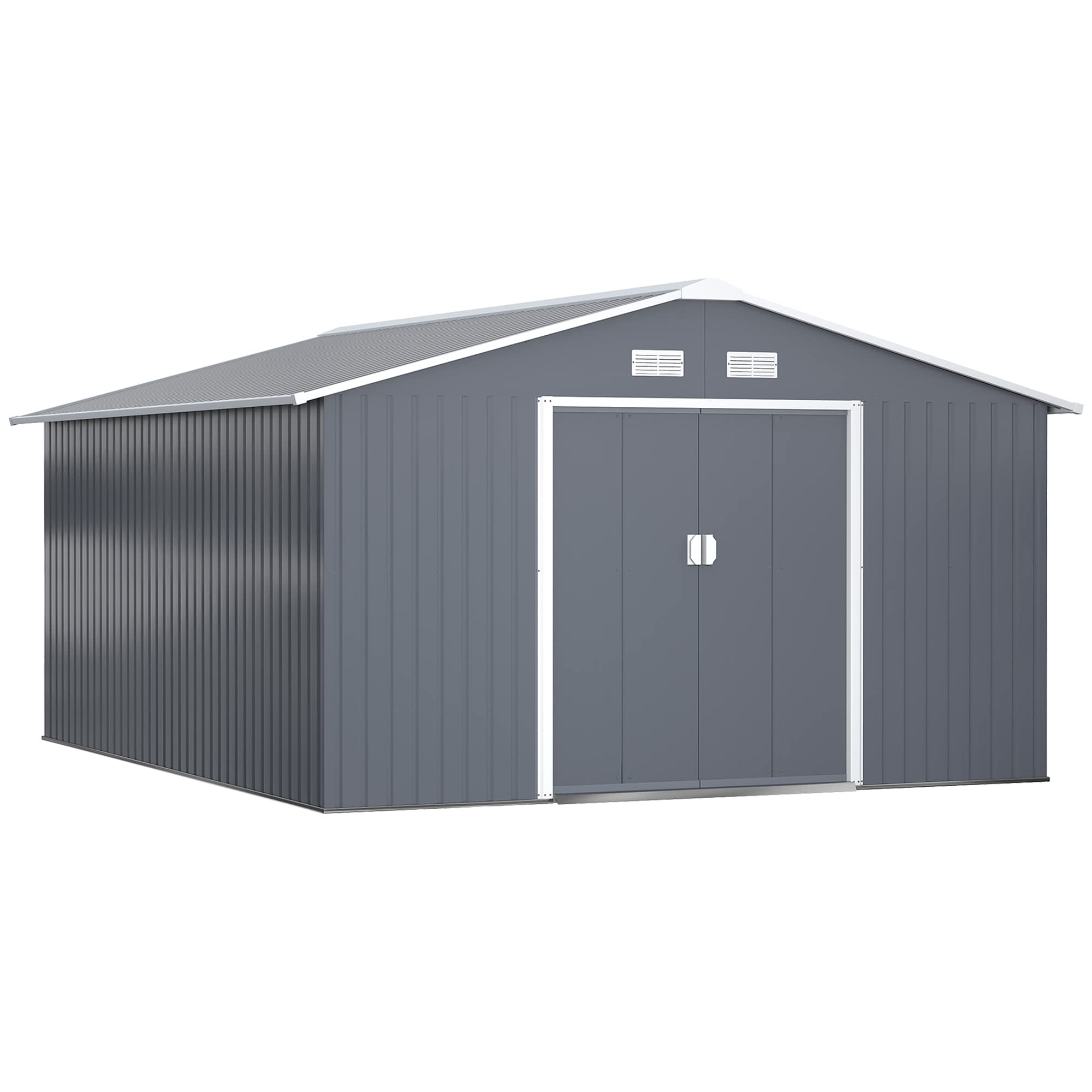 Outsunny 11.15'W X 12.5'D X 6.6'H Outdoor Backyard Garden Tool Shed With Double Sliding Doors, 4 Airy Vents, & Durable Steel, Da