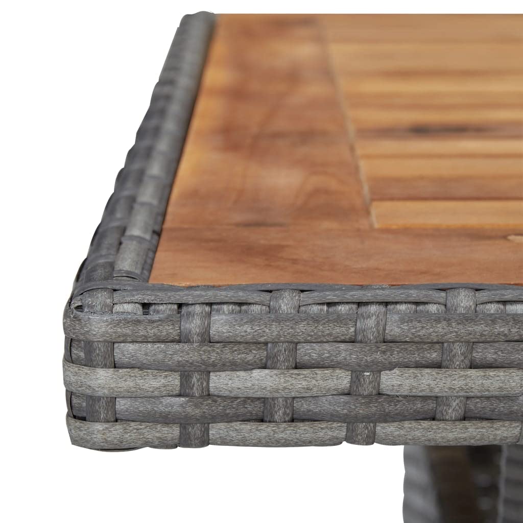vidaXL Outdoor Patio Dining Table - Gray Poly Rattan and Solid Acacia Wood - Lightweight, Weather-Resistant, Unique Design, Seating for 4