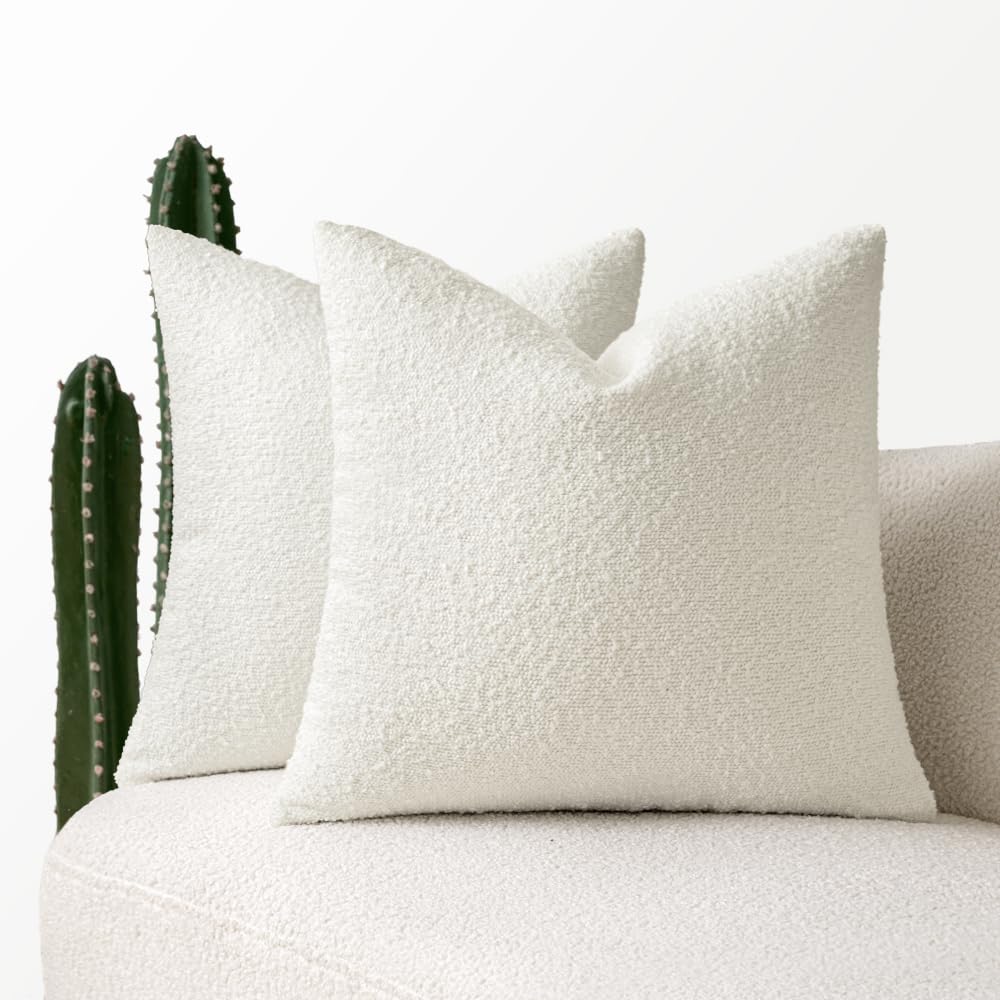 Miulee Set Of 2 White Throw Pillow Covers 24X24 Inch Decorative Couch Pillow Covers Textured Boucle Accent Solid Christmas Pillo