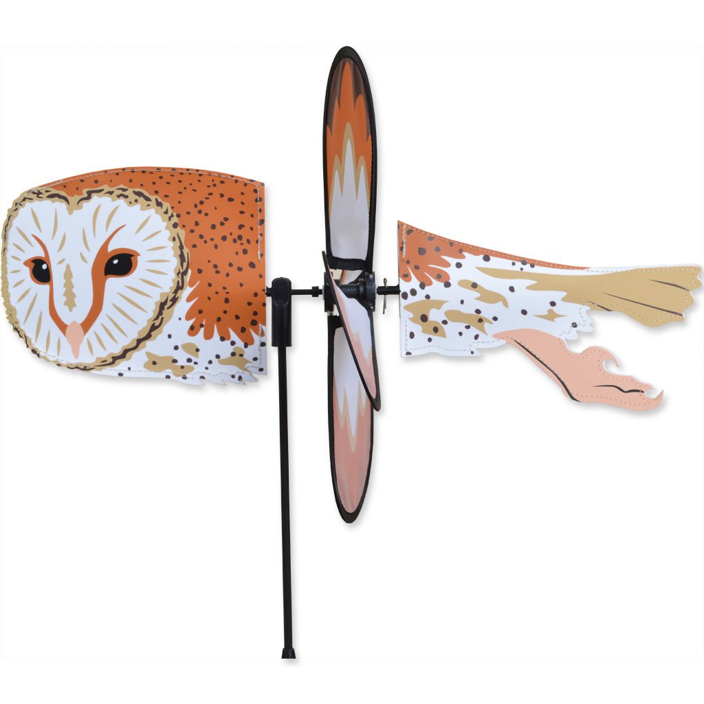 Barn Owl Petite Garden Stake Wind Spinner By Premier Kites & Designs-18'W