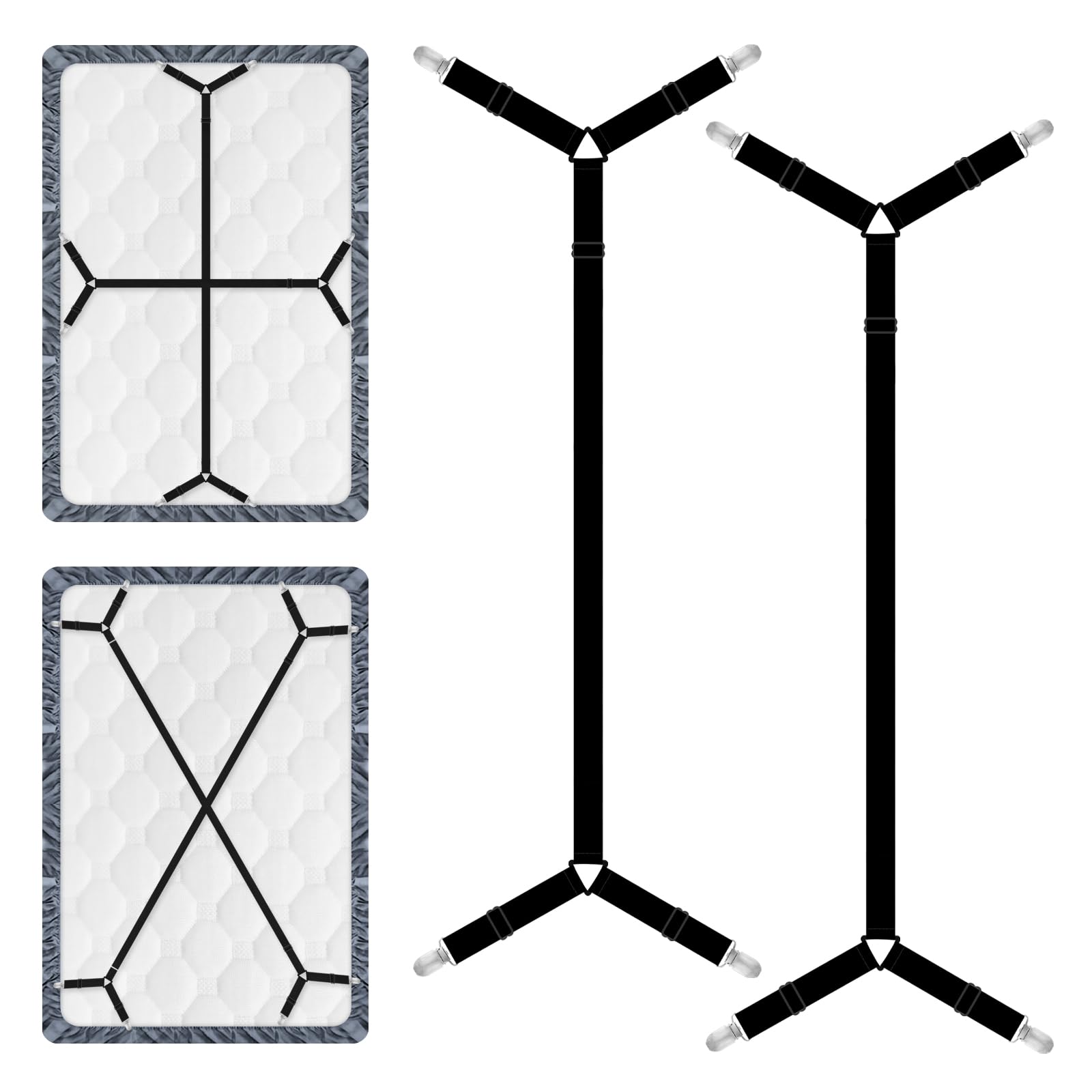 Xunesip Bed Sheet Straps, 2Pcs Elastic Adjustable Bed Sheet Holder Straps, Fitted Sheet Straps To Hold Sheets In Place With Meta