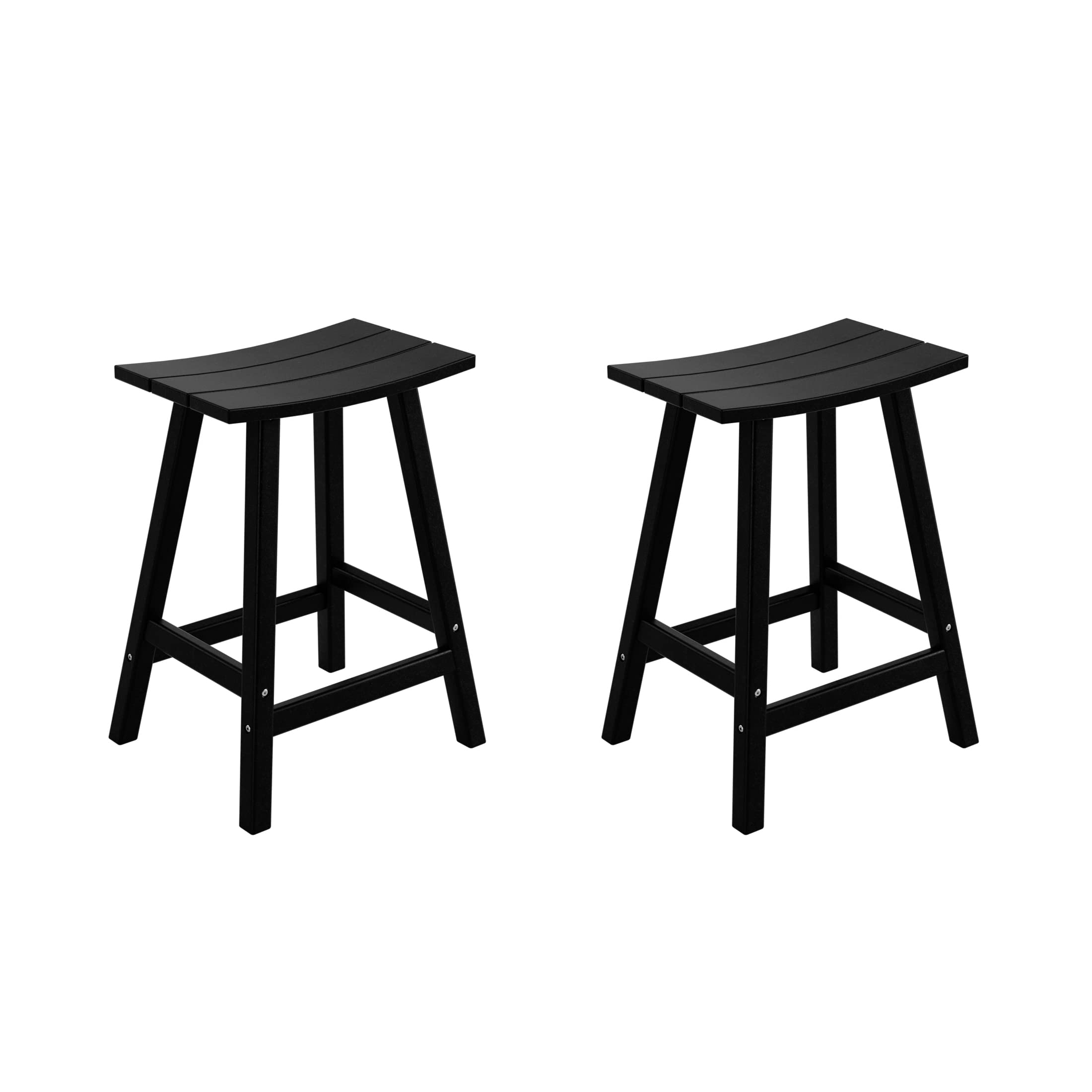 Costaelm All-Weather Bar Stools Set Of 2, 24' Height Outdoor Bar Stools, Adirondack Poly Patio Bar Stool For Patio, Deck, Kitchen Counter And Garden, Black