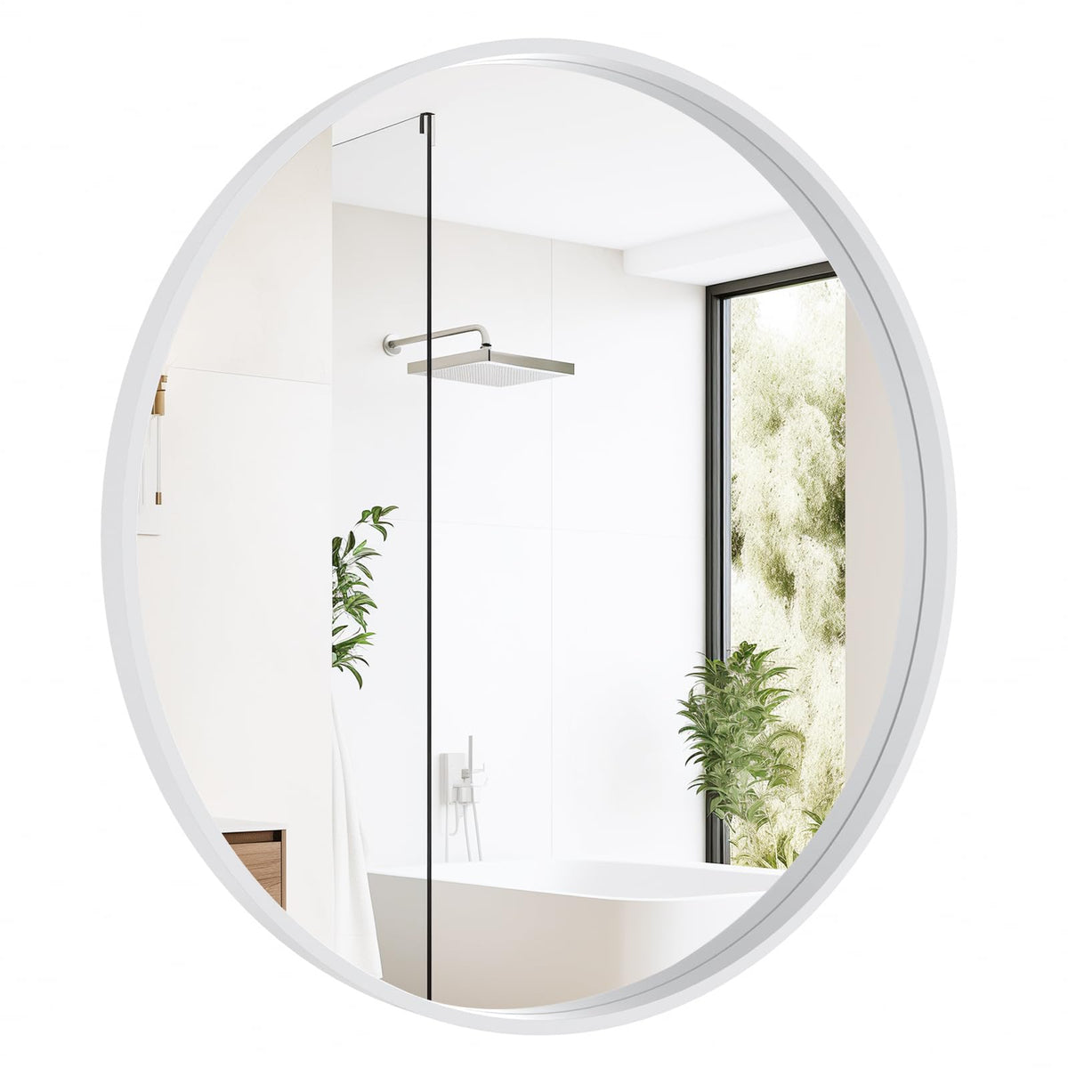 WallBeyond Round Wood Mirror 28 inch Circle Wall Mirror for Bathroom Round Wall Mirror for Wall Decor, Vanity, Entryway Living R