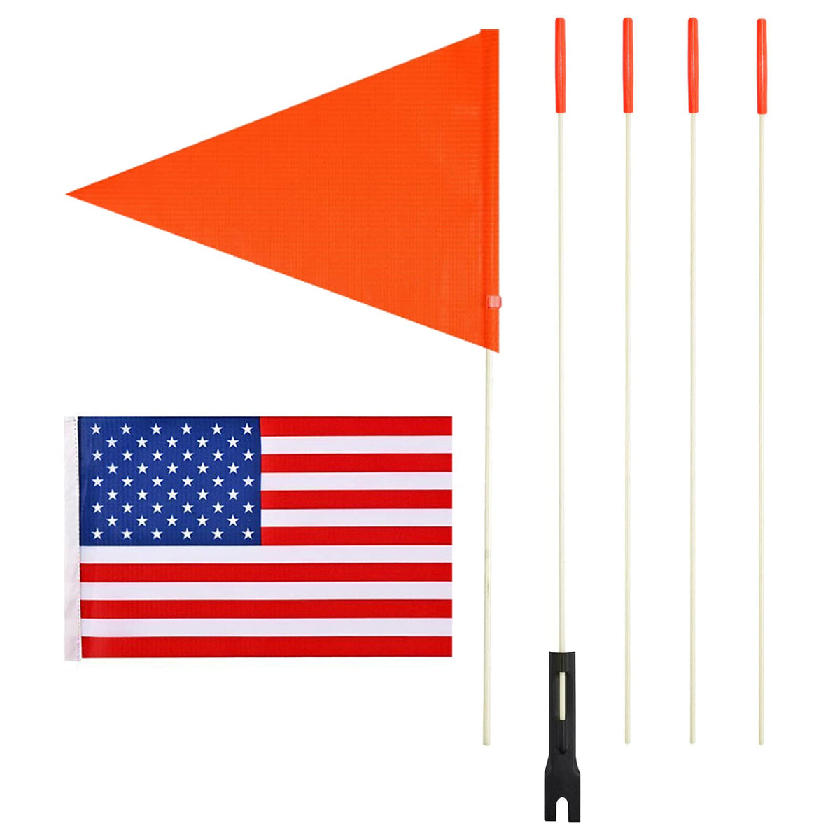 Upgraded Bike Flags With Pole 6 Feet High Visibility Orange Flags With Heavy Duty Fiberglass Flag Pole, Orange Flag And American