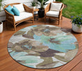 8 Khaki And Taupe Round Floral Washable Indoor Outdoor Area Rug