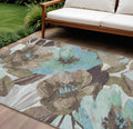 10 X 14 Khaki And Taupe Floral Washable Indoor Outdoor Area Rug