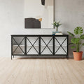 79 Black And White Iron Sideboard Soft Close with Four Glass Doors