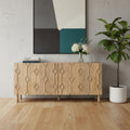 71 Light Brown Solid Wood Carved Geometric Sideboard Soft Close with Four Doors