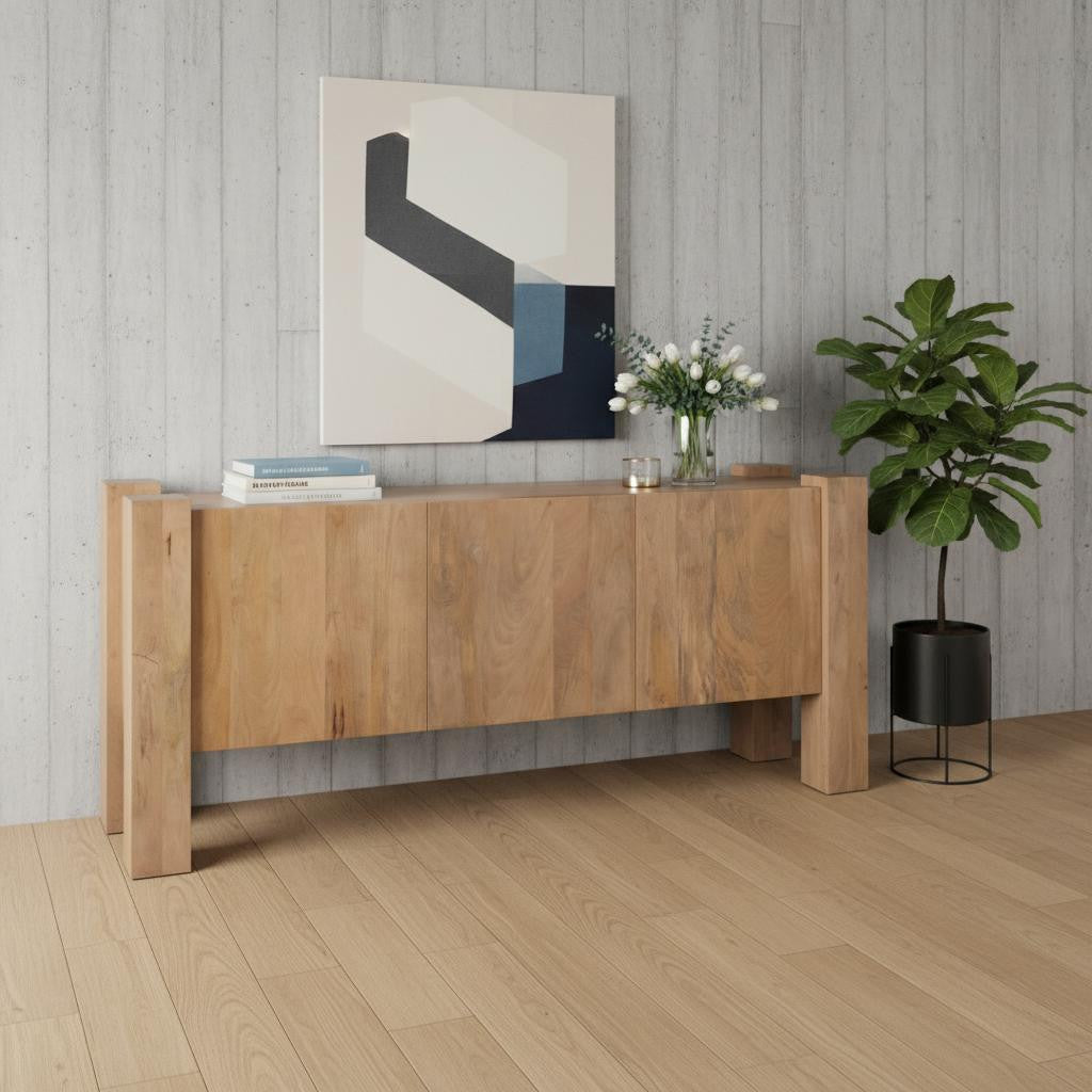 75 Light Brown Solid Wood Sideboard Soft Close with Three Doors