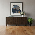 71 Dark Brown Solid Wood Carved Geometric Sideboard Soft Close with Four Doors