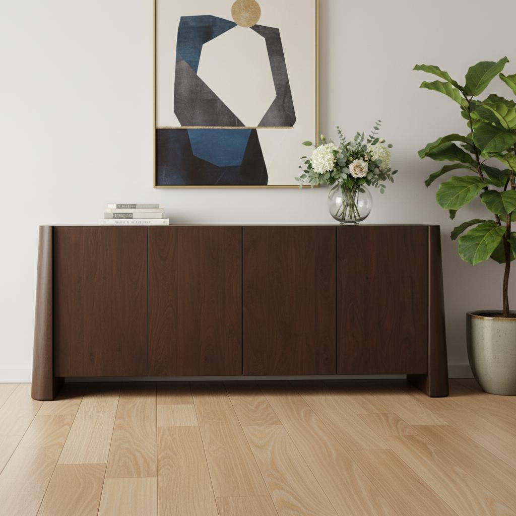 81 Brown Solid Wood Sideboard Soft Close with Four Doors