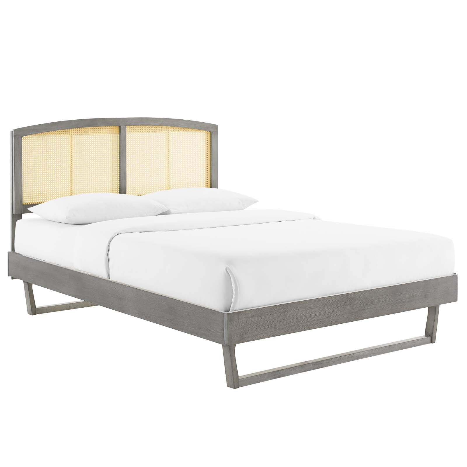 Modway Sierra Cane And Wood Queen Platform Bed With Angular Legs In Gray