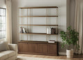 82 Antiqued Brass And Brown Distressed Metal and Solid Wood Four Tier Bookcase with Four Doors