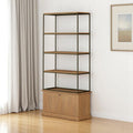 42 Antiqued Brass And Light Brown Distressed Metal and Solid Wood Four Tier Bookcase with Two Doors