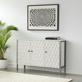 47 White and Gray Wood and Metal Carved Geometric Accent Cabinet With Three Doors