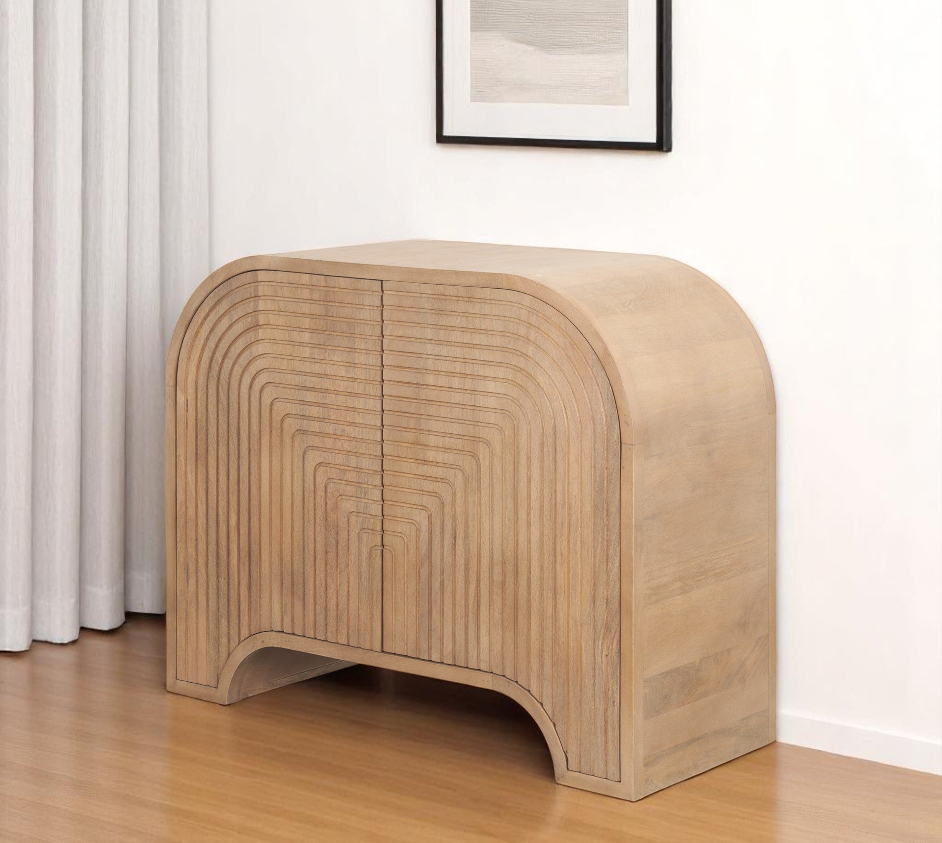 32'' Natural Solid Wood Textured Door Accent Cabinet With Two Doors