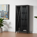38 Black Glass and Metal Display Cabinet With Two Doors