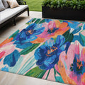 5 X 8 Navy Blue And Sky Blue Floral Washable Indoor Outdoor Area Rug