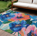 8 X 10 Navy Blue And Sky Blue Floral Washable Indoor Outdoor Area Rug
