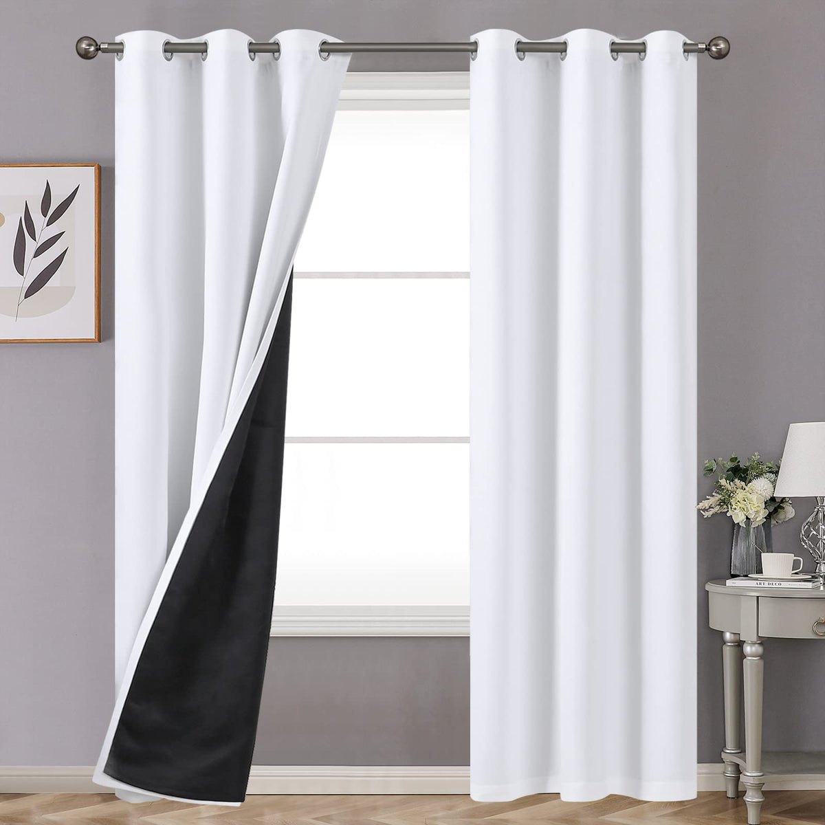 Youngstex Thermal 100% Blackout Curtains 84 Inch Length For Bedroom, Double Layer Grommet Full Light Blocking Window Drapes For