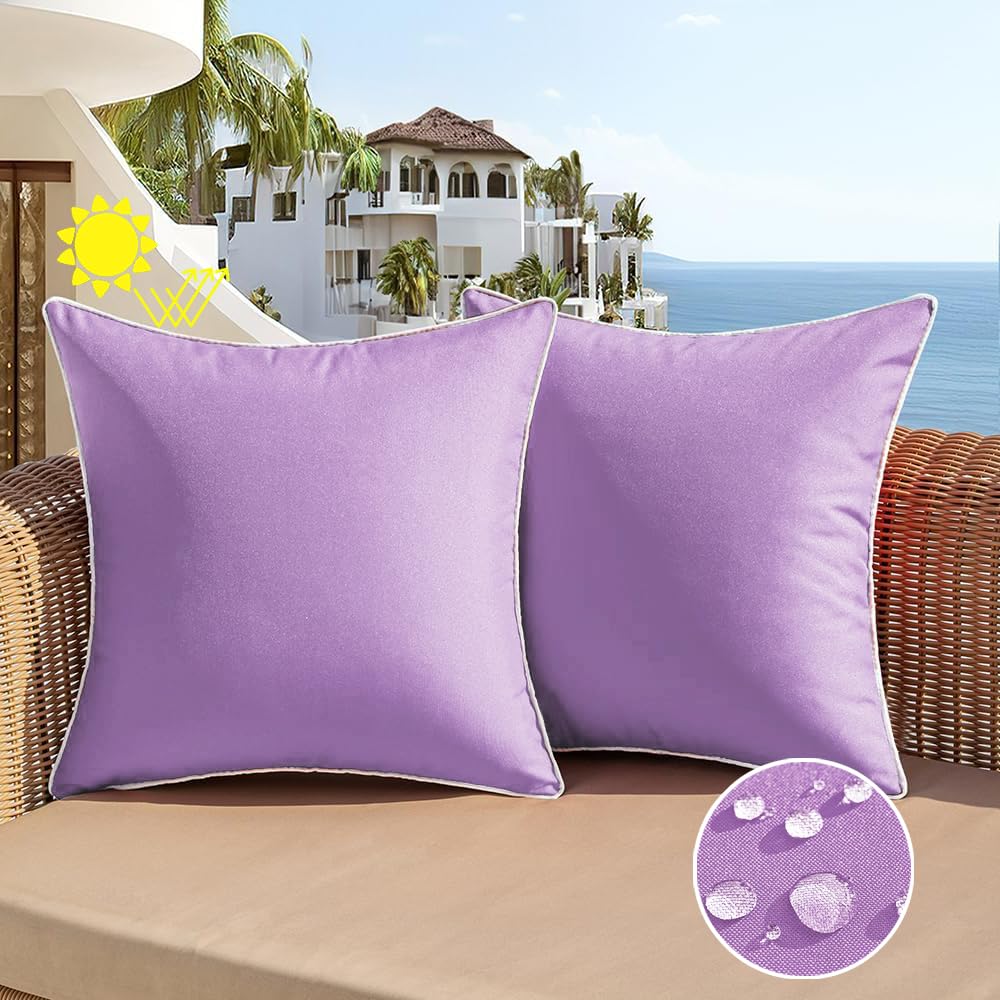 All Smiles Outdoor Waterproof Throw Pillow Covers 18X18 Set Of 2 Purple Decorative Patio Tent Bed Sofa Living Room Furniture Sun