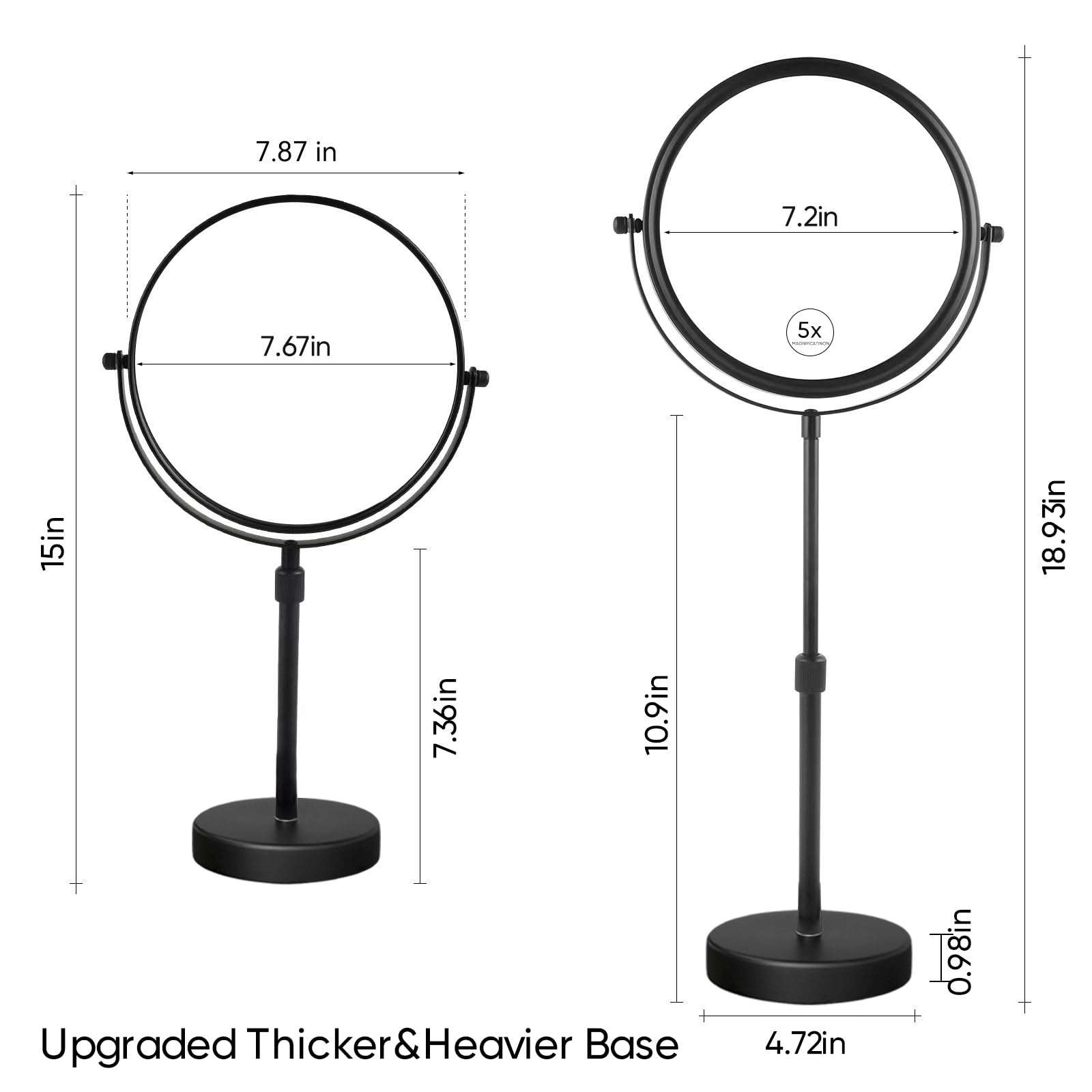 Nicesail Higher Taller Tabletop Makeup Mirror Of 8 Inch, 5X Magnified Makeup Mirror Countertop Standing, Height Adjustable, Doub
