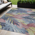 5 X 8 Denim Blue And Blush Floral Washable Indoor Outdoor Area Rug