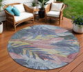 8 Denim Blue And Blush Round Floral Washable Indoor Outdoor Area Rug
