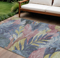 9 X 12 Denim Blue And Blush Floral Washable Indoor Outdoor Area Rug