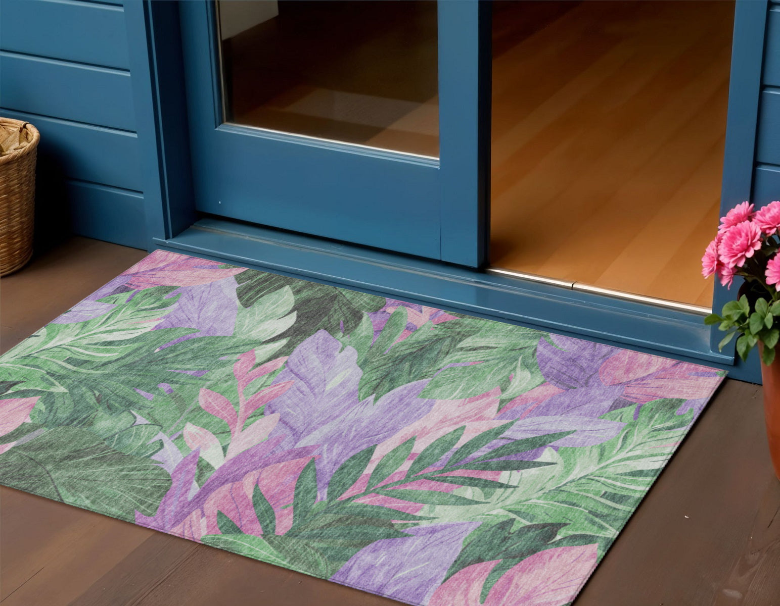 3 X 5 Sage And Mint Green Floral Washable Indoor Outdoor Area Rug
