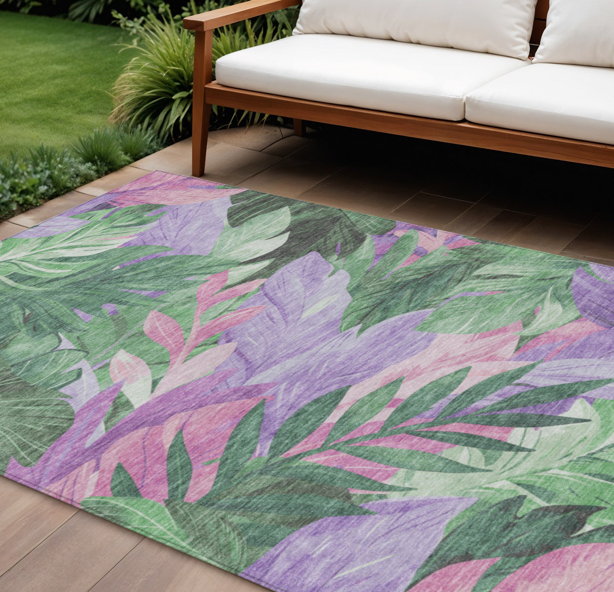8 X 10 Sage And Mint Green Floral Washable Indoor Outdoor Area Rug