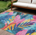 8 X 10 Sky Blue And Pink Floral Washable Indoor Outdoor Area Rug