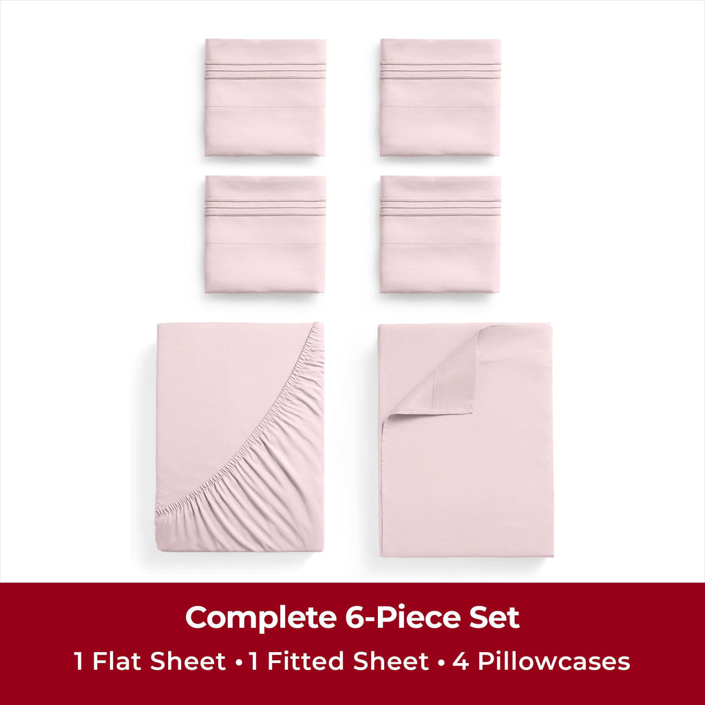Mellanni Full Sheet Set - 6-Piece Iconic Collection Bedding, (Including 4 Pillowcases), 16-Inch Deep Pocket, Easy Care, Extra Soft, Cooling Sheets, Brushed Microfiber - Blush Pink