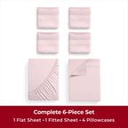 Mellanni Full Sheet Set - 6-Piece Iconic Collection Bedding, (Including 4 Pillowcases), 16-Inch Deep Pocket, Easy Care, Extra Soft, Cooling Sheets, Brushed Microfiber - Blush Pink