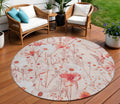 8 Salmon And Coral Round Floral Washable Indoor Outdoor Area Rug