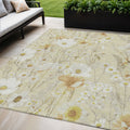 5 X 8 Wheat And Ivory Floral Washable Indoor Outdoor Area Rug