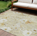 8 X 10 Wheat And Ivory Floral Washable Indoor Outdoor Area Rug