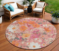 8 Blush Pink And Orange Round Floral Washable Indoor Outdoor Area Rug