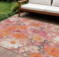 10 X 14 Blush Pink And Orange Floral Washable Indoor Outdoor Area Rug