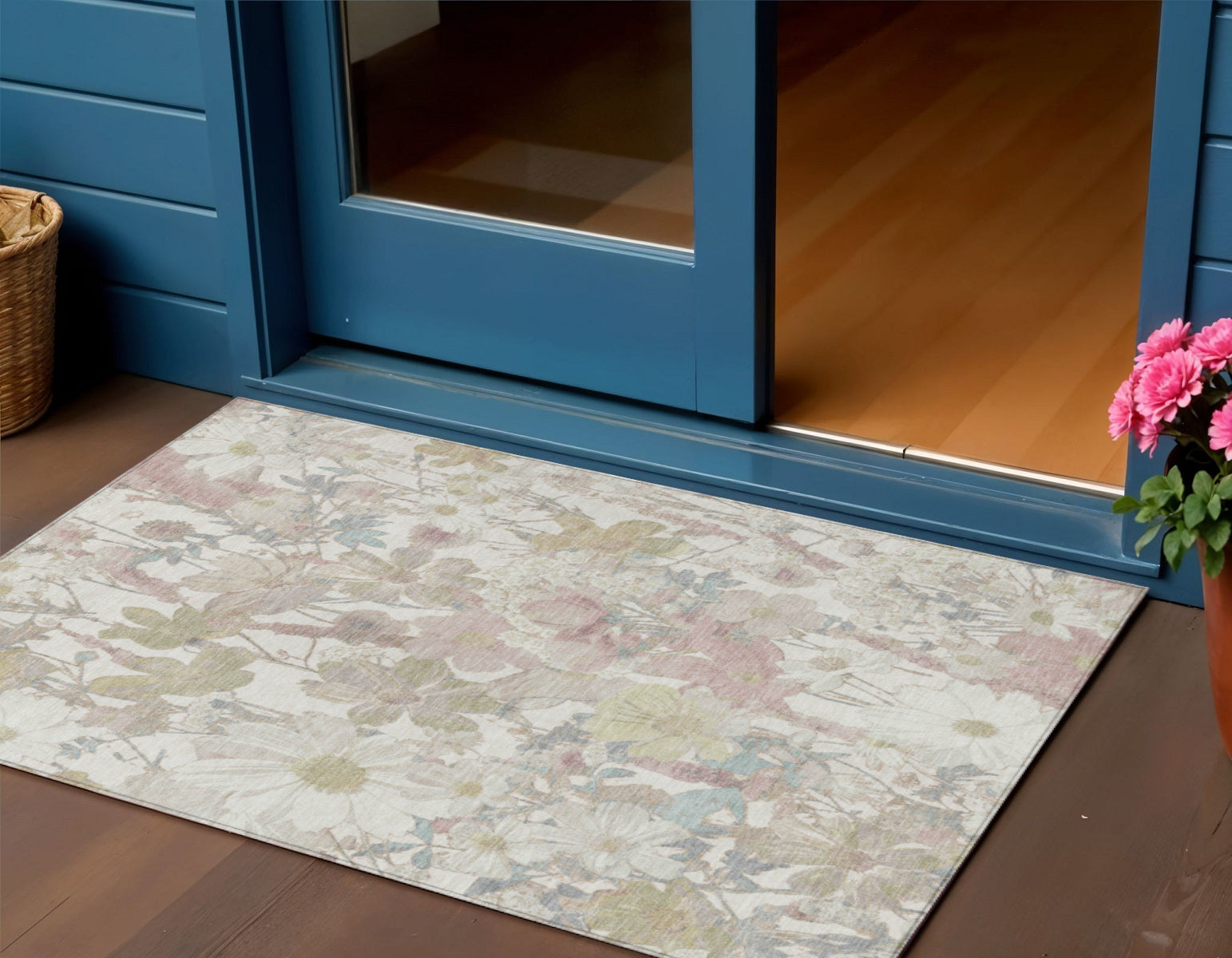 3 X 5 Ivory Beige And Linen Floral Washable Indoor Outdoor Area Rug