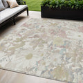 5 X 8 Ivory Beige And Linen Floral Washable Indoor Outdoor Area Rug