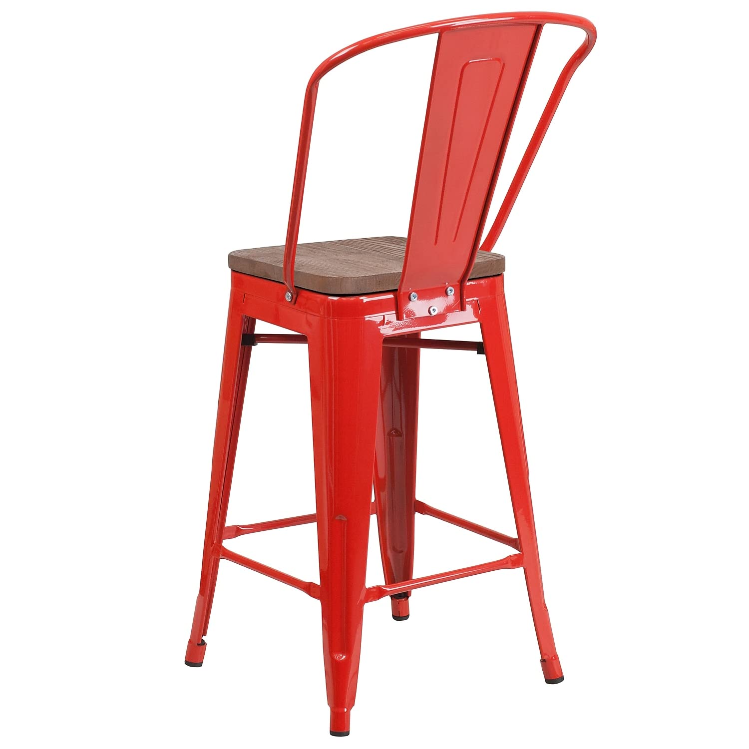 Flash Furniture Lily 24' High Red Metal Counter Height Stool With Back And Wood Seat (Pack Of 1)
