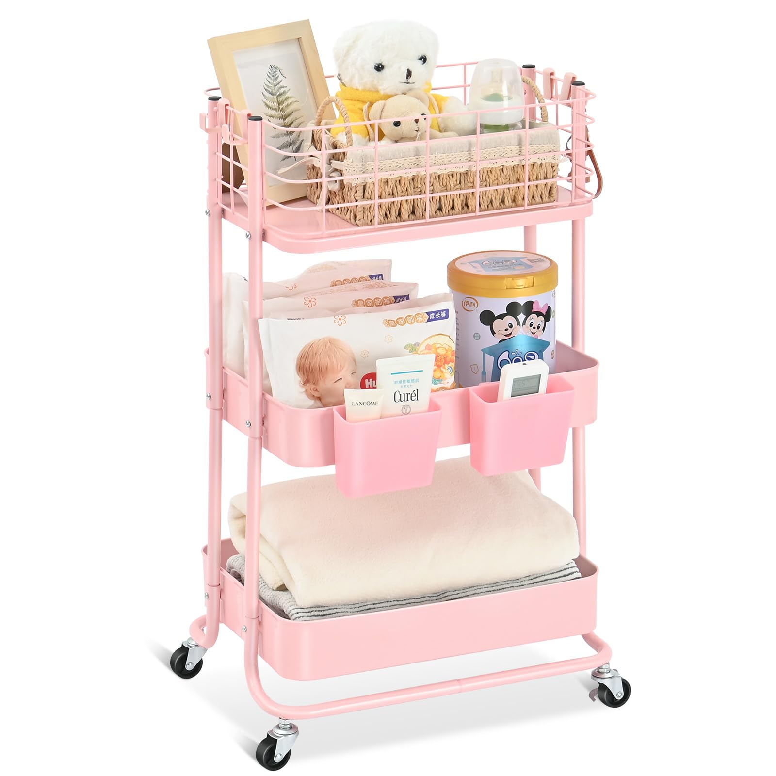 Kingrack 3 Tier Utility Rolling Cart, Metal Storage Cart With Lockable Wheels, Multifunctional Storage Organizer Trolley With Me
